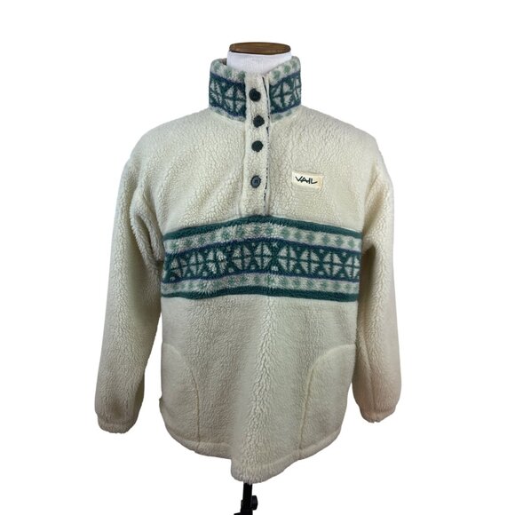 Ouray Cream Pullover W/ Teal Pattern Button-Up Closure Size L/XL - Picture 1 of 8